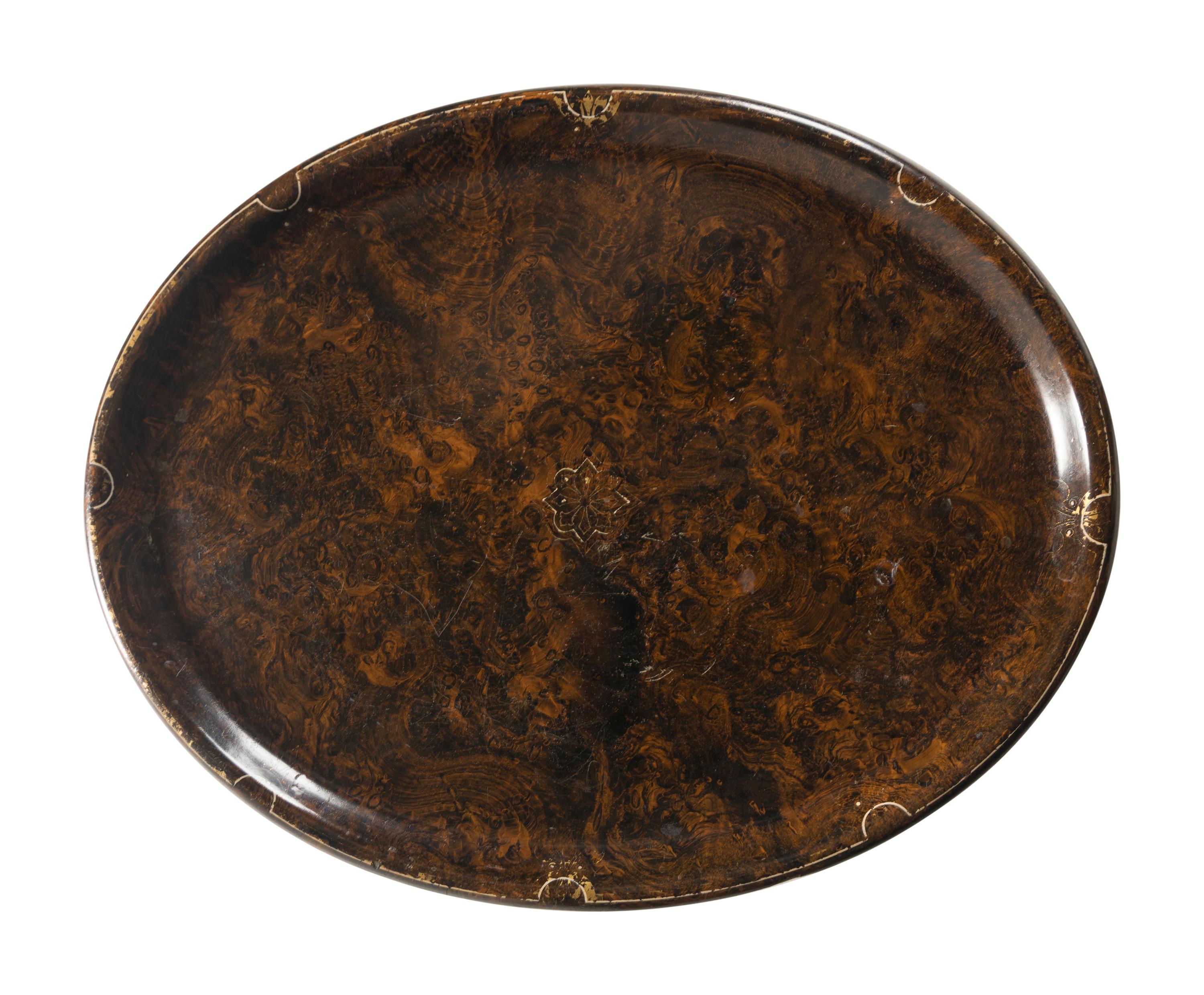 A Faux Bois and Parcel Gilt Papier-Mâché Tray on Stand