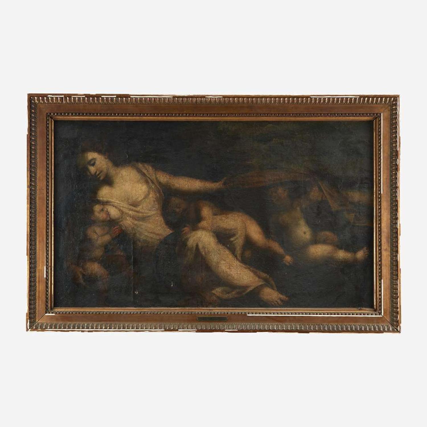 Italian School (17th Century) Maiden with Cherubs in a Landscape, Possibly Gaia with her Children