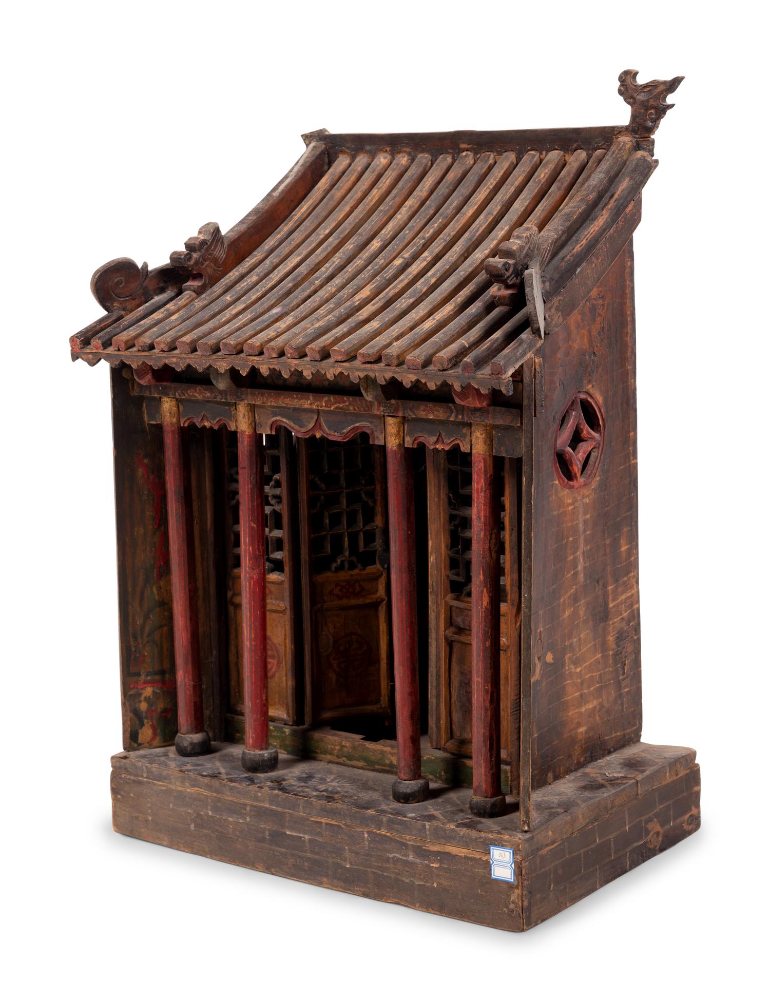 A Chinese Carved and Painted Wood Shrine