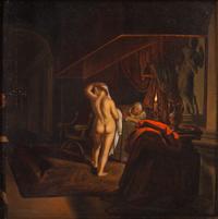 Follower of Adam Elsheimer, (German, 1578-1610), Candaules, His Wife, and Gyges