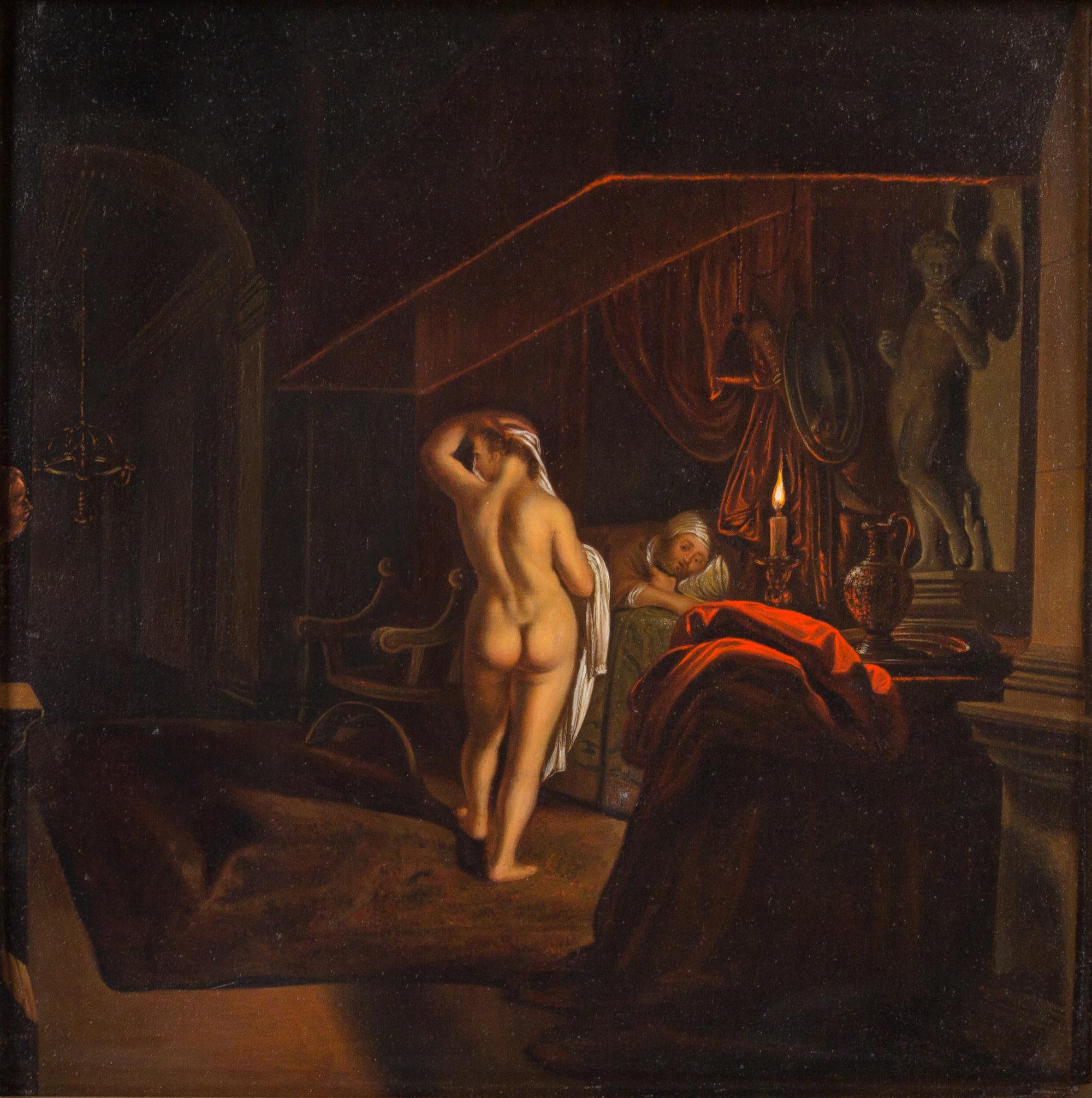 Follower of Adam Elsheimer, (German, 1578-1610), Candaules, His Wife, and Gyges