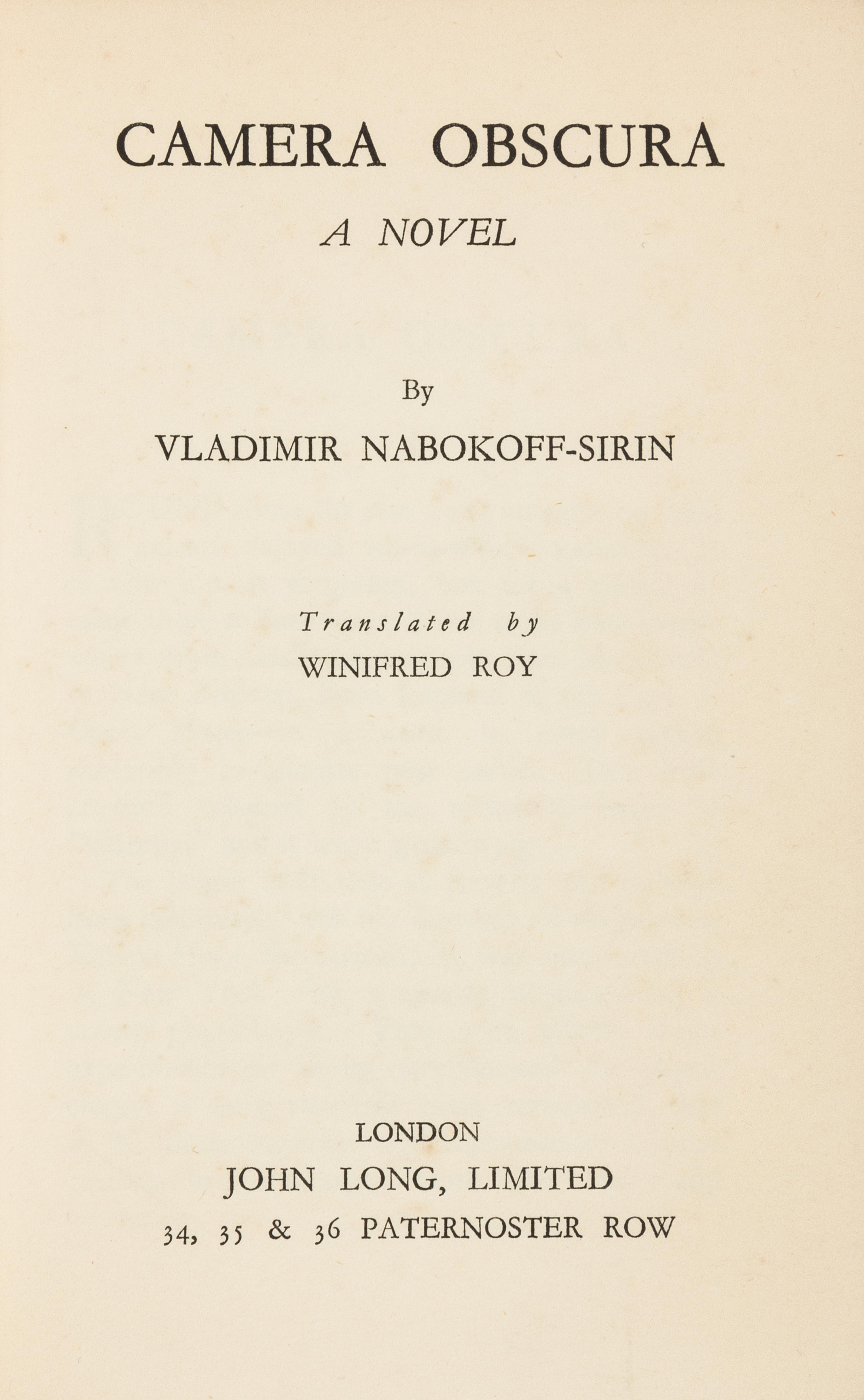 NABOKOV, Vladimir (1899-1977). Camera Obscura. London: John Long, [1936]. FIRST ENGLISH EDITION, VERY RARE.