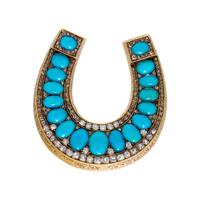 RUSSIAN, ANTIQUE, TURQUOISE AND DIAMOND HORSESHOE BROOCH