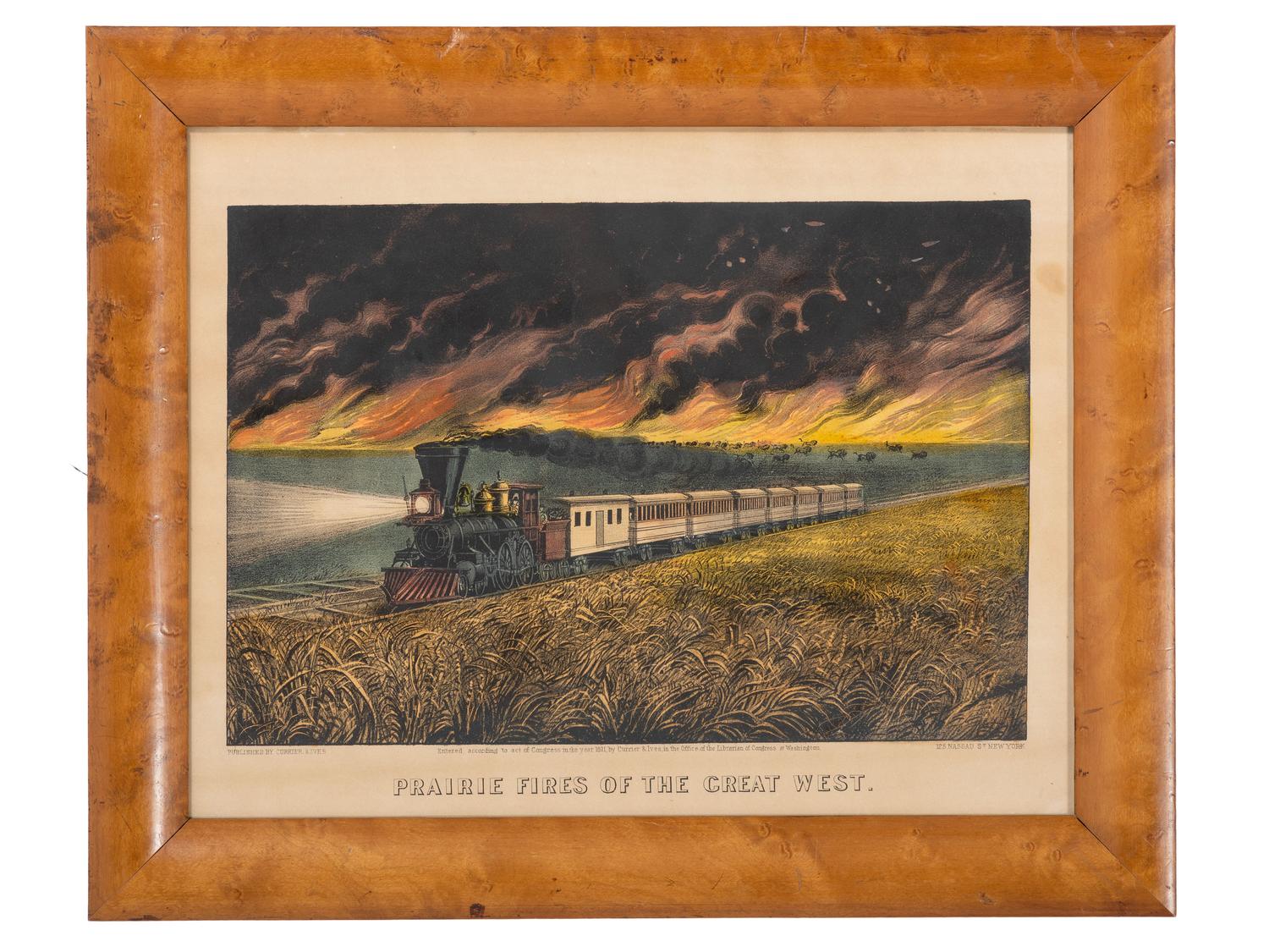 [WESTERN AMERICANA-RAILROAD] Prairie Fires of the Great West . Washington: Currier & Ives, 1871. Plus