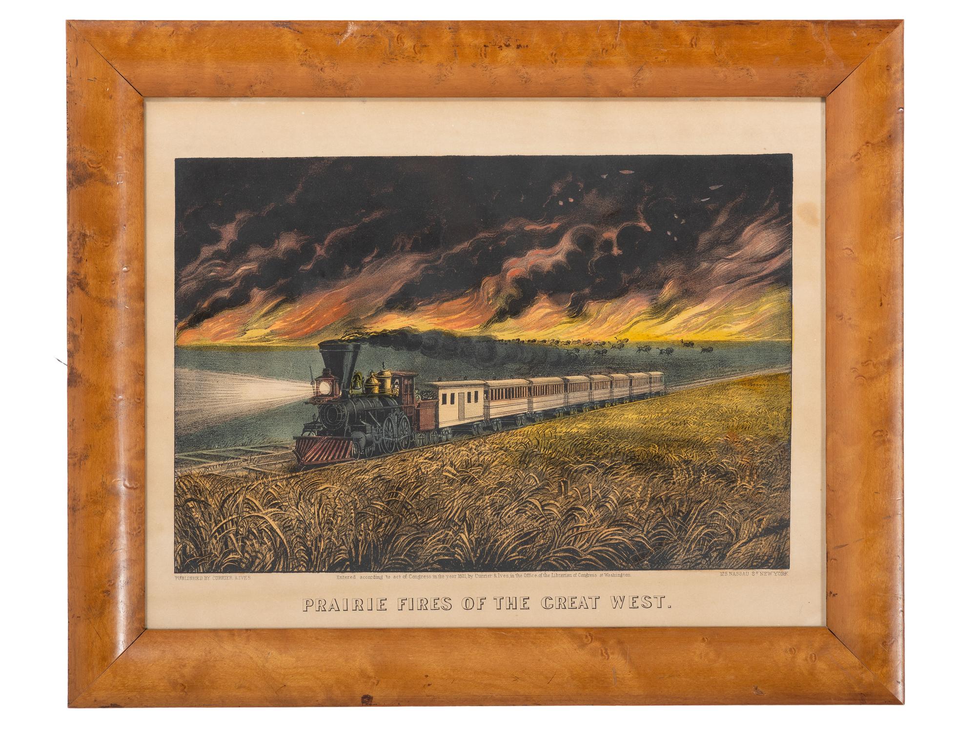 [WESTERN AMERICANA-RAILROAD] Prairie Fires of the Great West . Washington: Currier & Ives, 1871. Plus