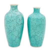 Two Turquoise Glazed Porcelain Bottle Vases