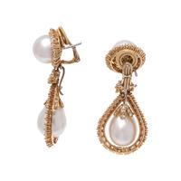 HARRY WINSTON, CULTURED PEARL AND DIAMOND CONVERTIBLE EARCLIPS