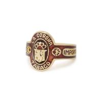 YELLOW GOLD AND RED ENAMEL CIGAR BAND RING
