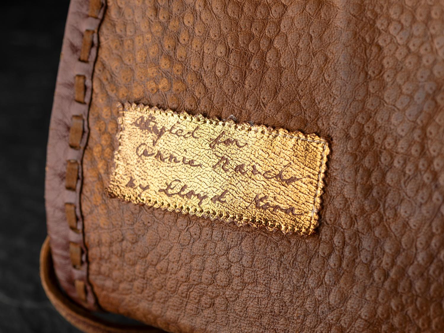 Brown Leather Drawstring Purse, with Brass Thunderbird