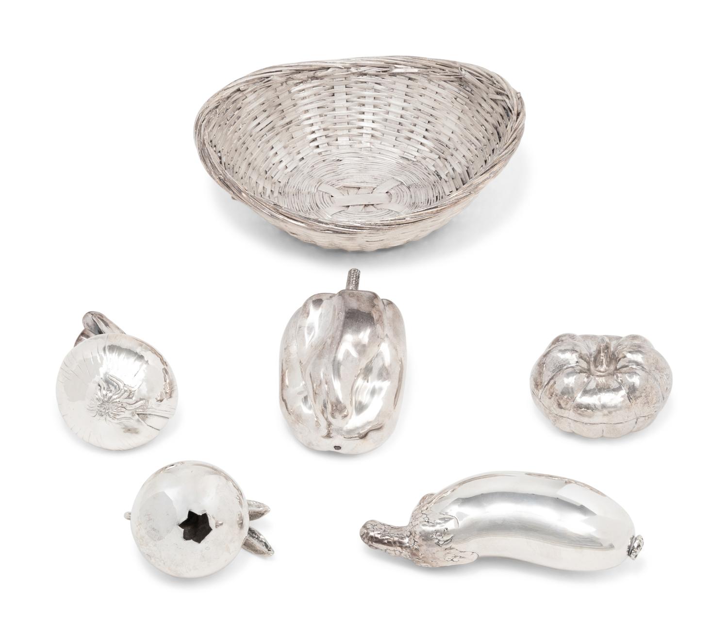 A Group of Five Silver Models of Fruit
