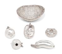 A Group of Five Silver Models of Fruit