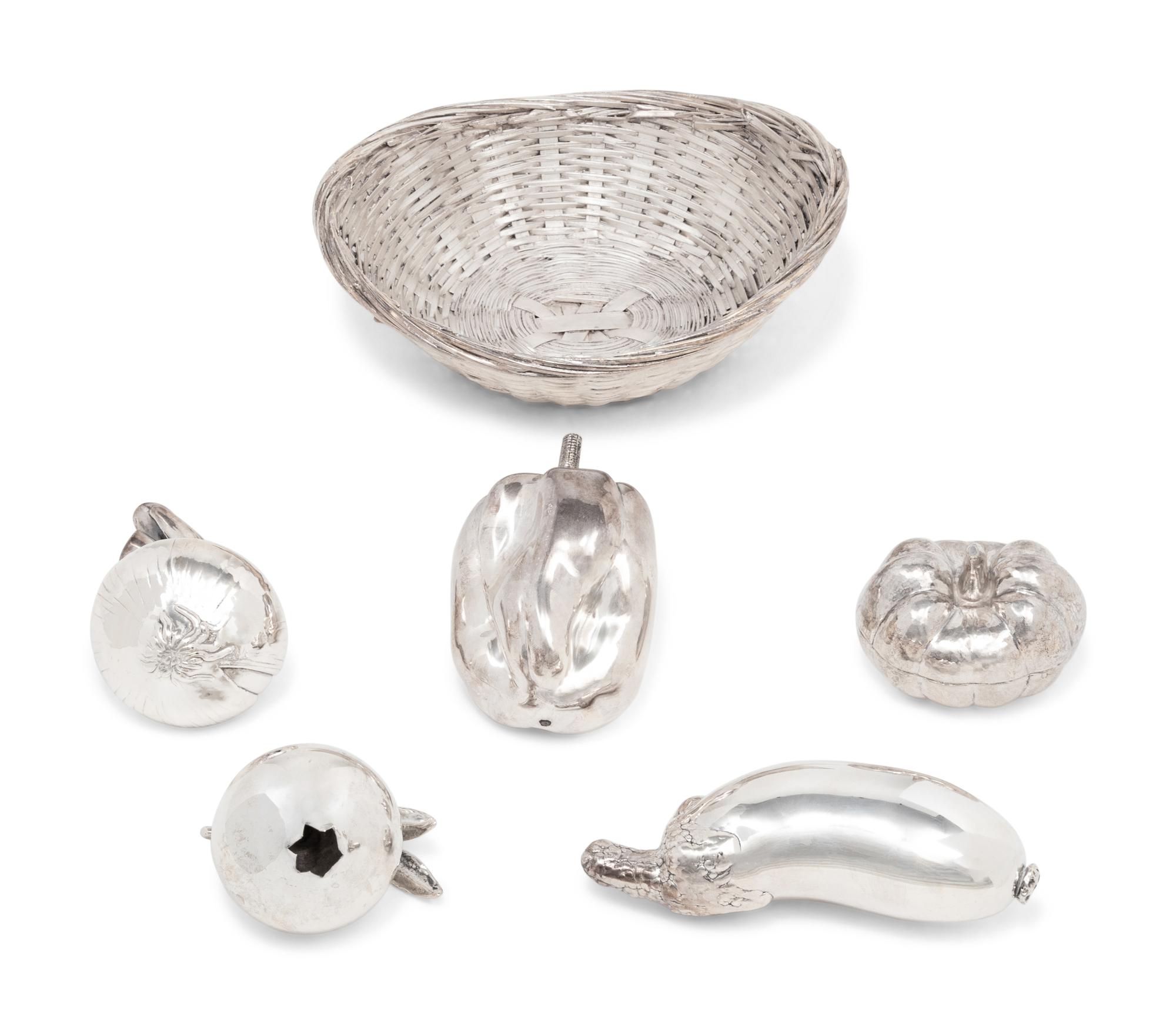 A Group of Five Silver Models of Fruit