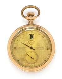 A Gold Filled Jump Hour Retrograde Open Face Pocket Watch, Modernista, 56.50 dwts.
