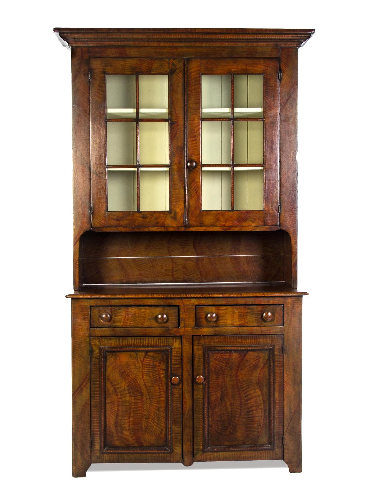 An American Faux Grain Stepback Cupboard, 18TH/19TH CENTURY, Height 83 x width 48 3/4 x depth 14 3/4 inches. — 18TH/19TH CENTURY,