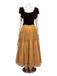 Velvet and Net Lace Evening Dress, 1940s