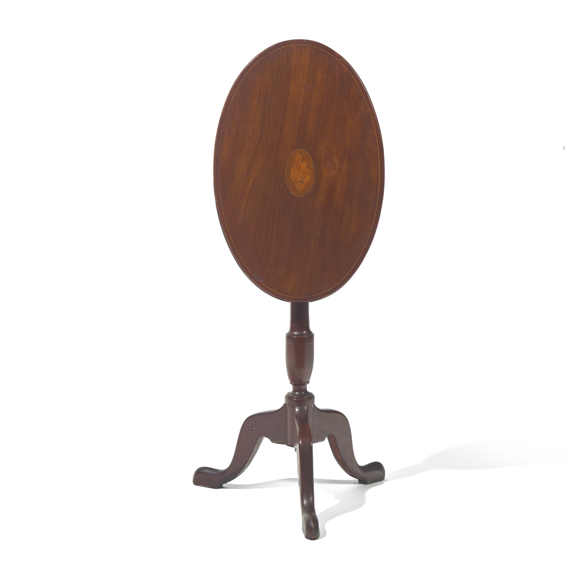 A George III Style Inlaid Mahogany Tilt-Top Candle Stand