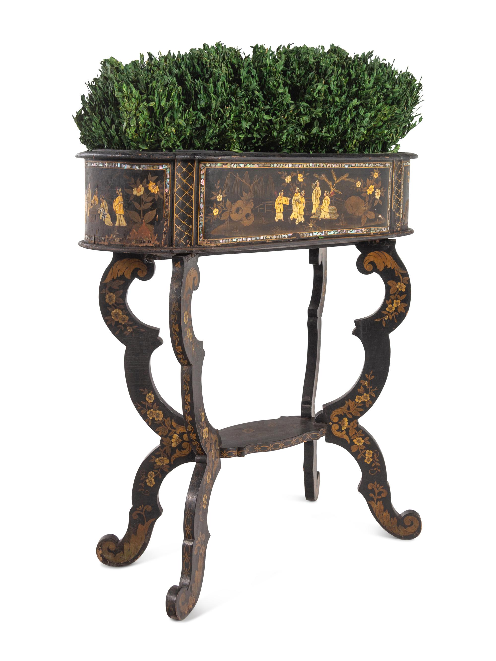 A Victorian Mother of Pearl-Inlaid and Black Japanned Jardinière Stand