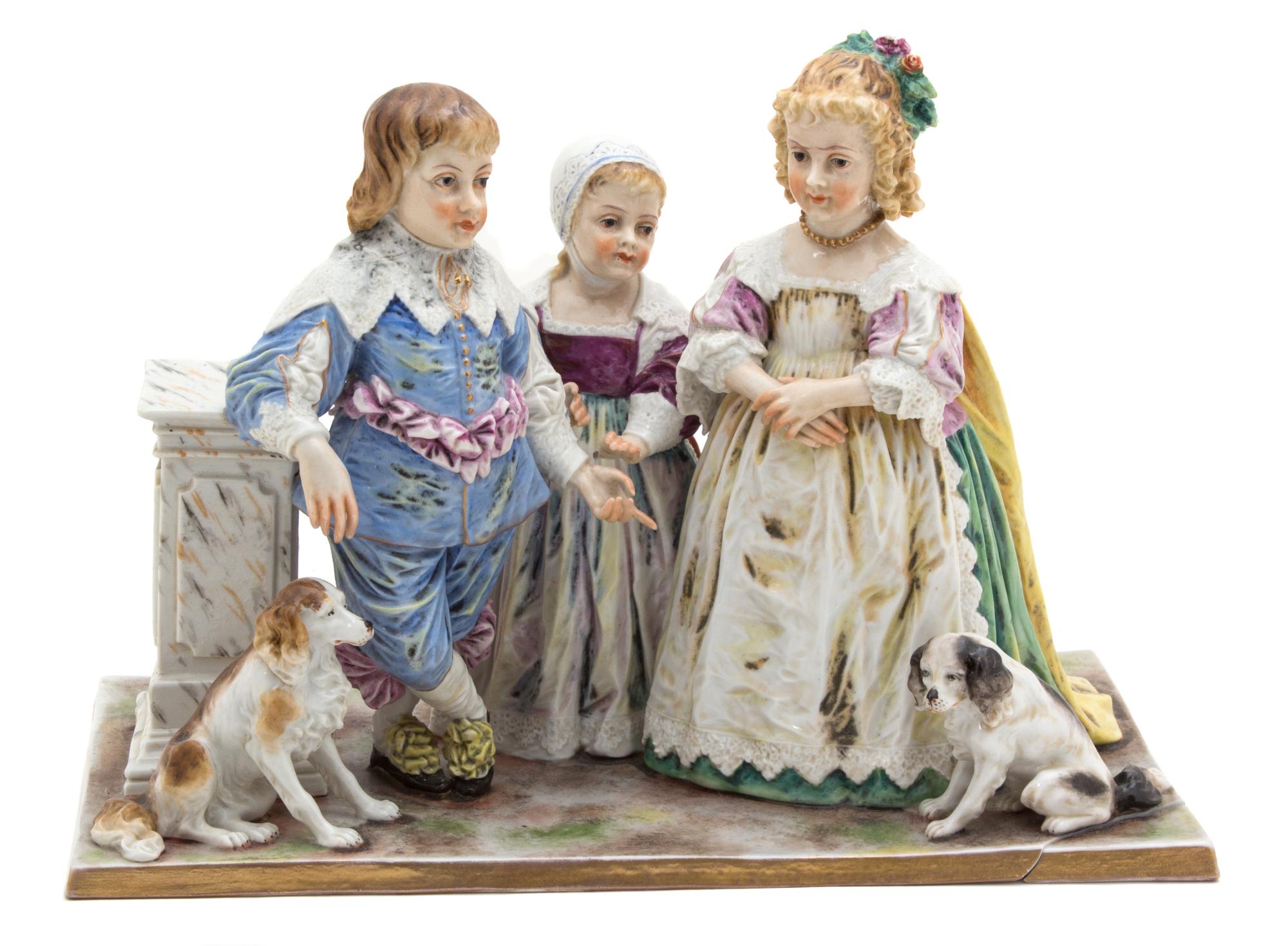 A German Porcelain Figural Group Height 5 1/2 x width 10 x depth 5 1/2 inches. — 19TH CENTURY