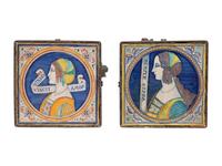A Pair of Mizner Style Tile-Top Metal Side Tables