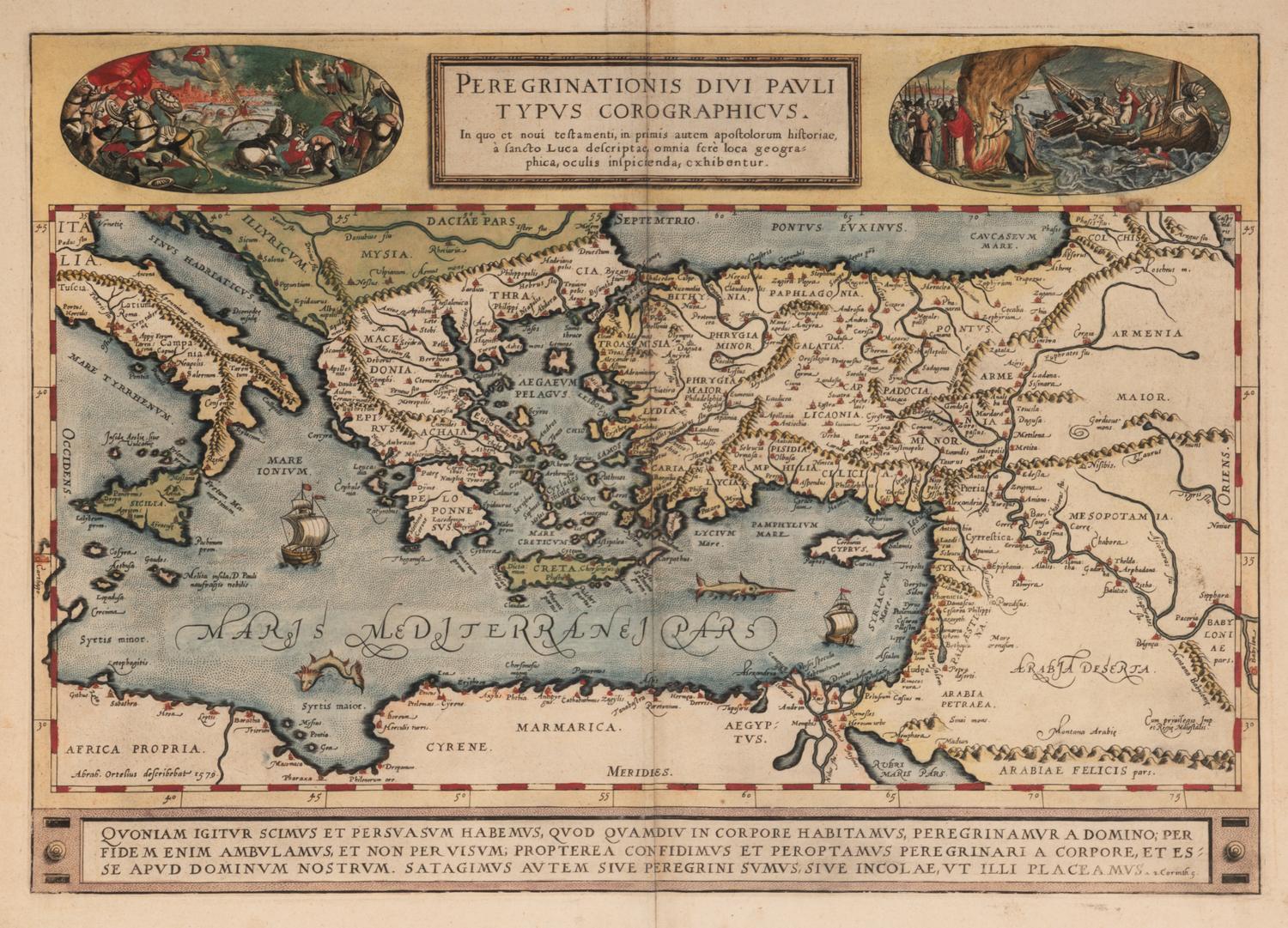 [MAP]. ORTELIUS, Abraham (1527-1598). Peregrinationis Divi Pauli Typus Corographicus . Antwerp, 1592.