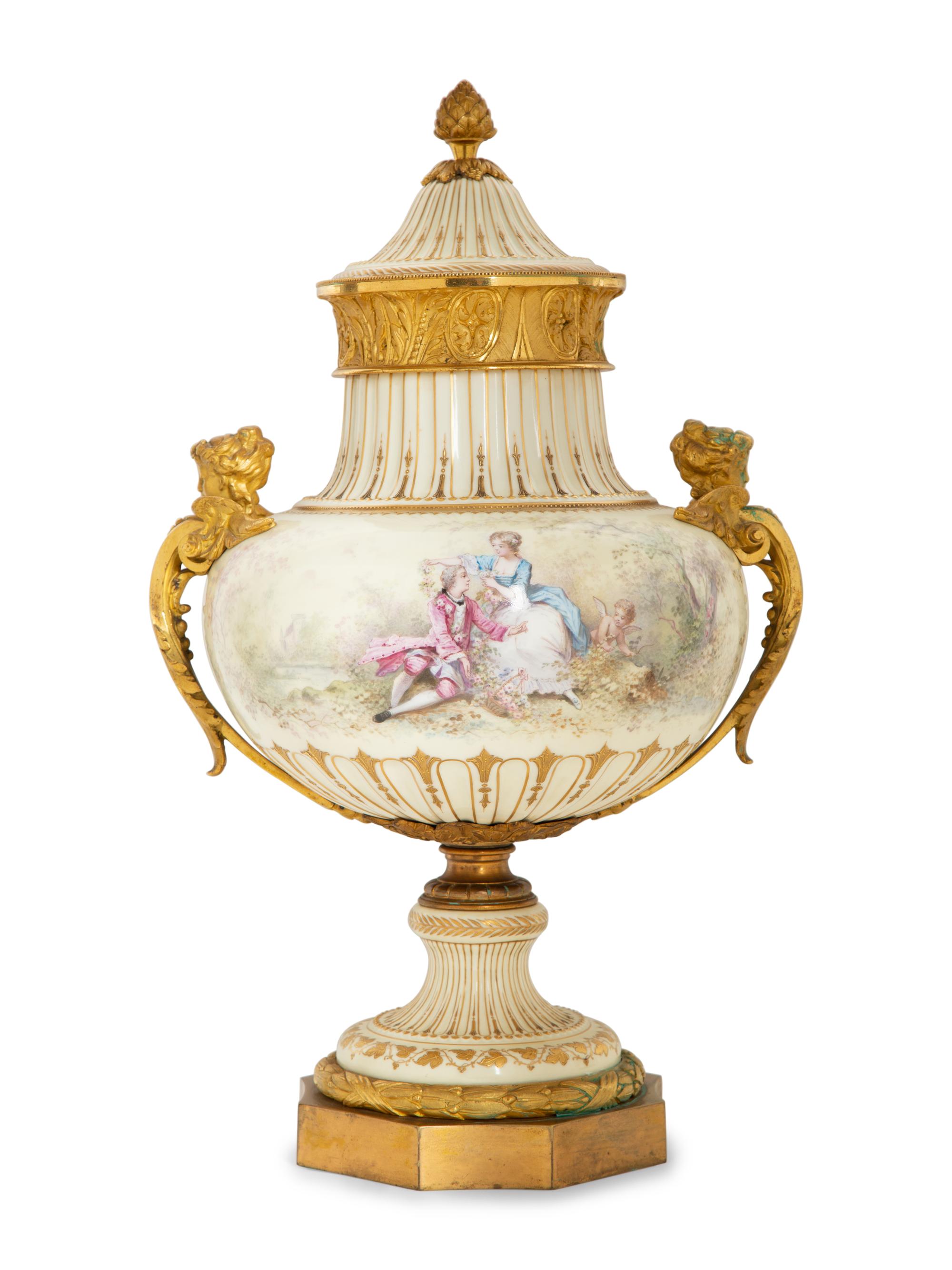 A Gilt Bronze Mounted Sèvres Porcelain Urn