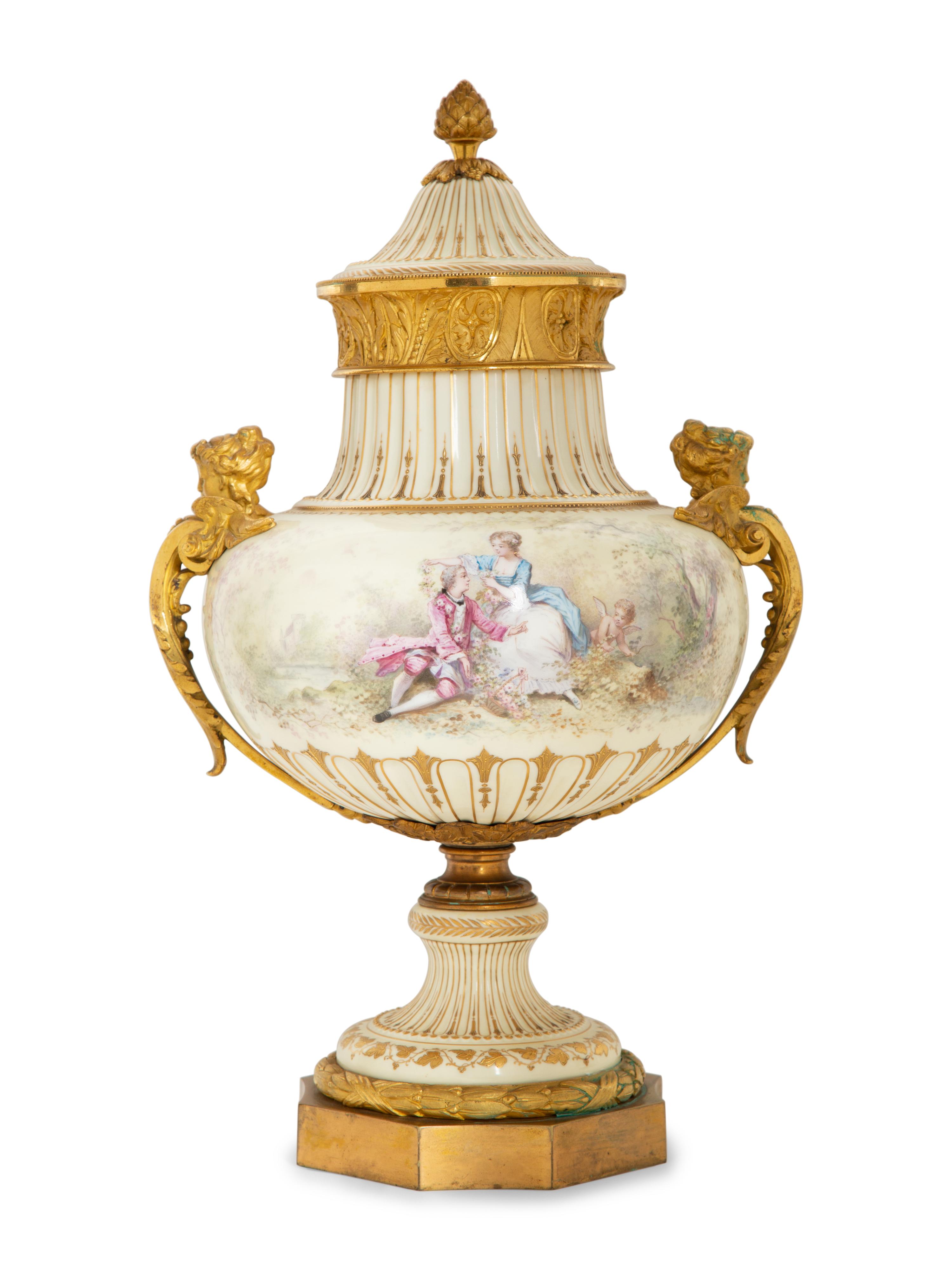 A Gilt Bronze Mounted Sèvres Porcelain Urn
