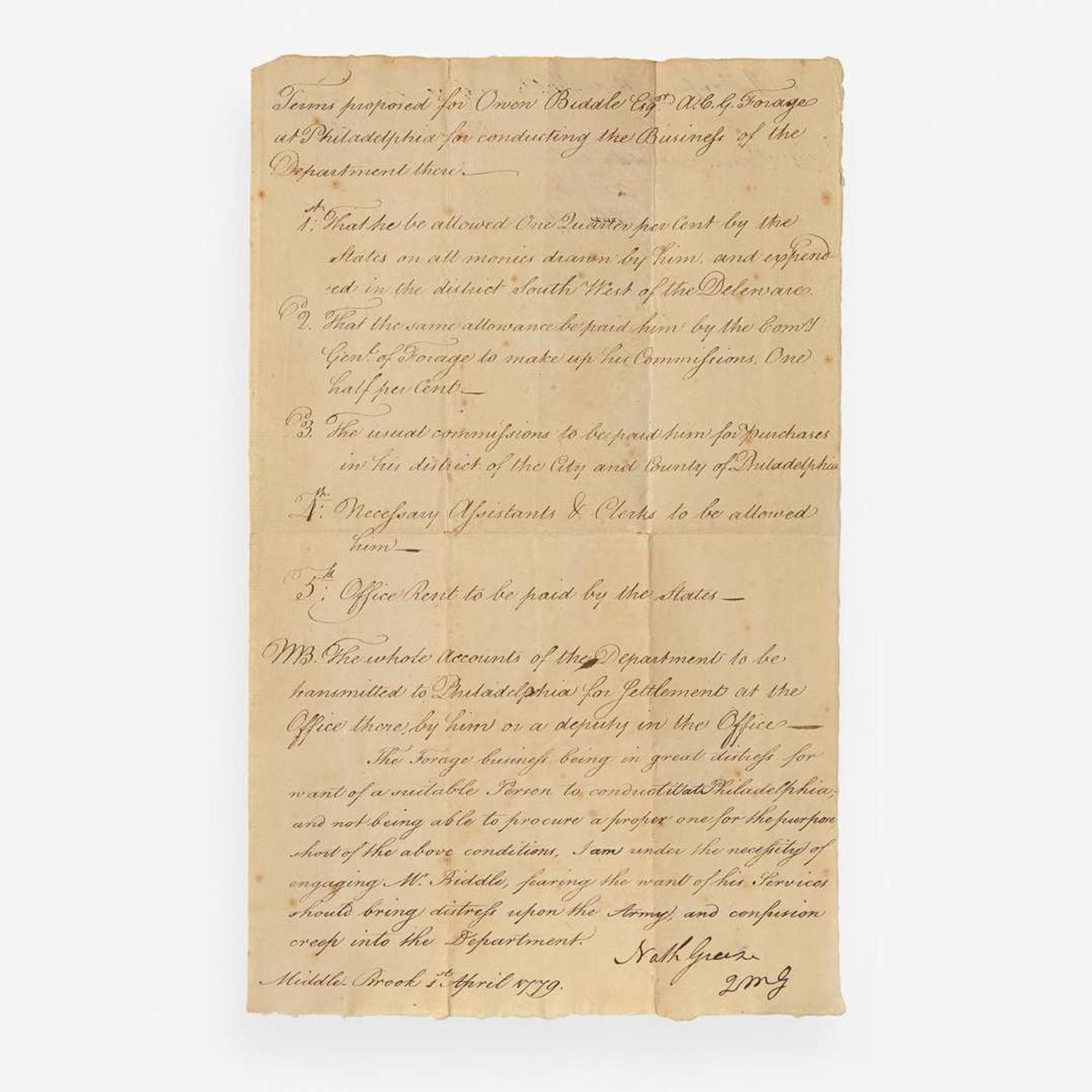 [American Revolution] Greene, Nathanael Manuscript Document, signed