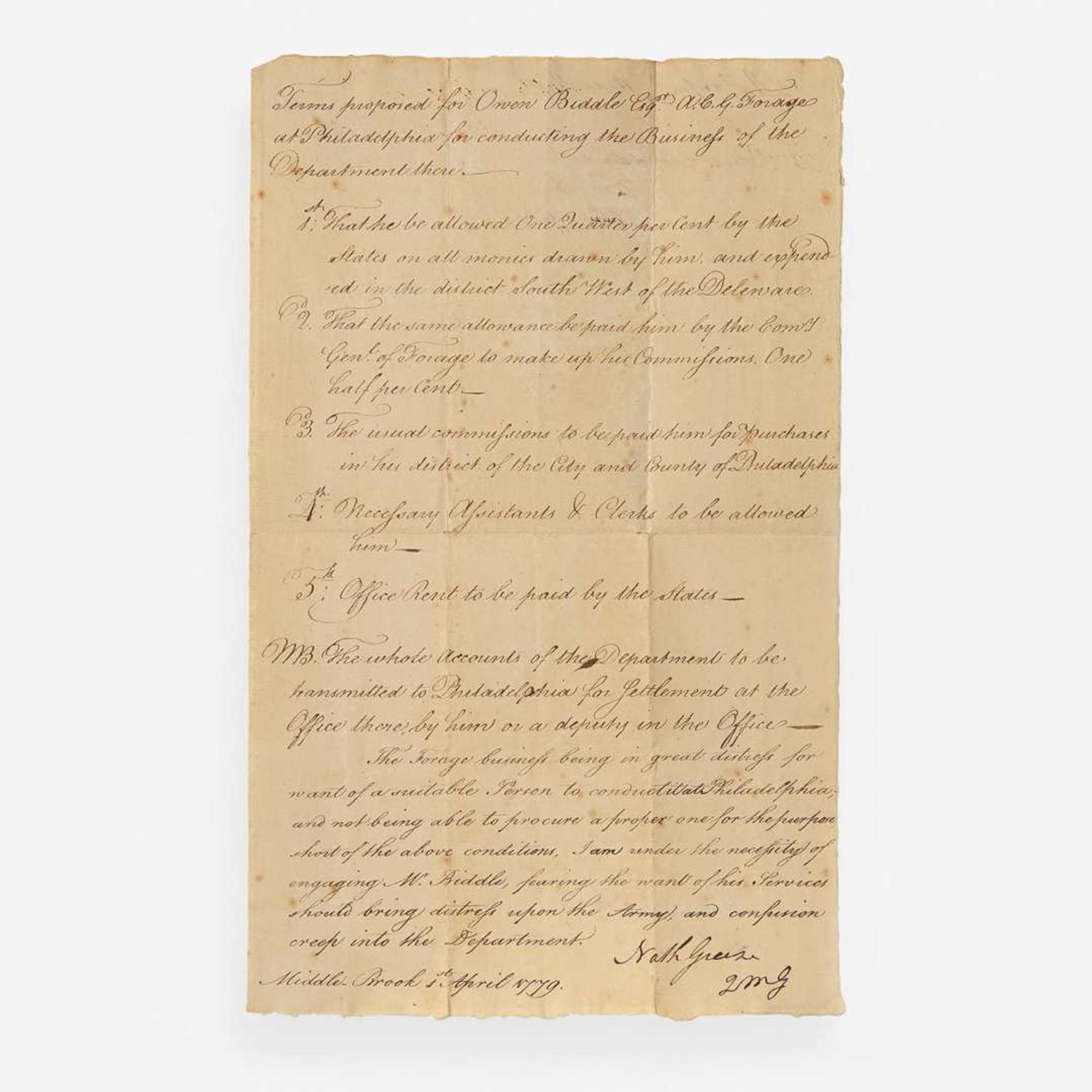 [American Revolution] Greene, Nathanael Manuscript Document, signed