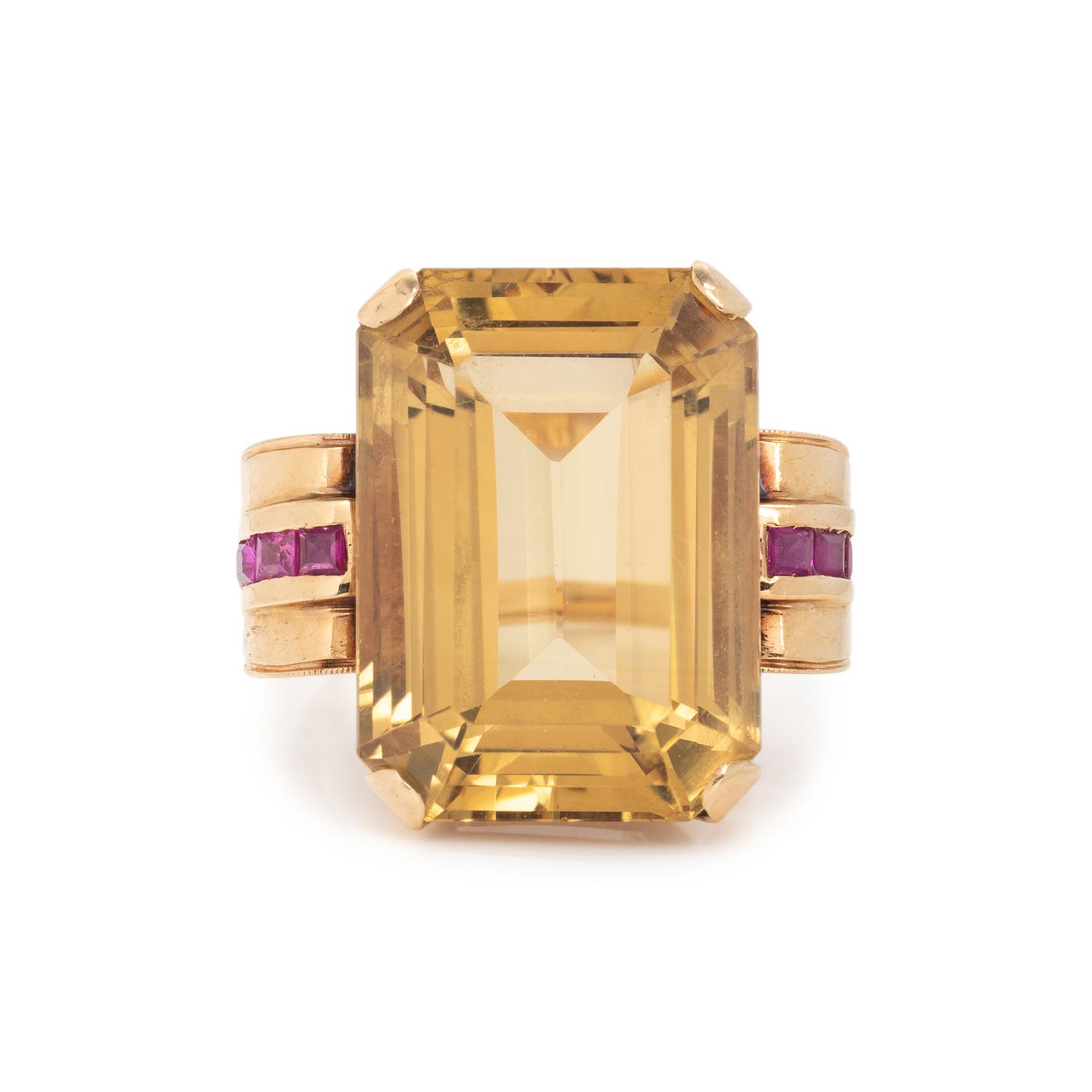 RETRO, CITRINE AND RUBY RING