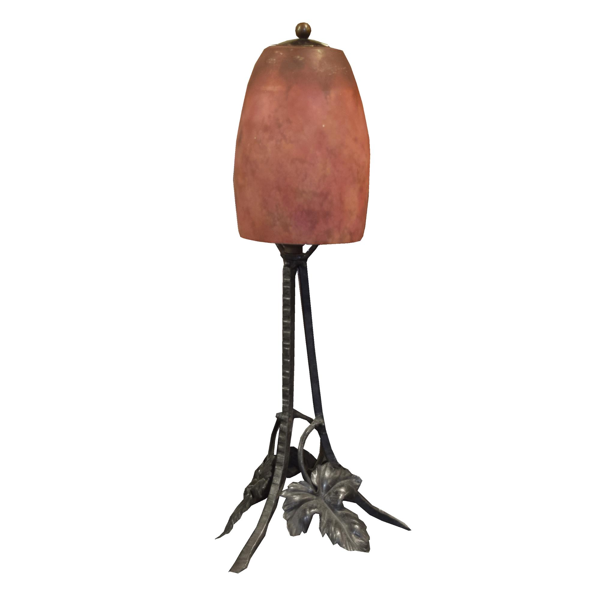 A Fer Forge Art Glass Lamp 6" W x 6" D x 14.5" H — France, Circa 1930
