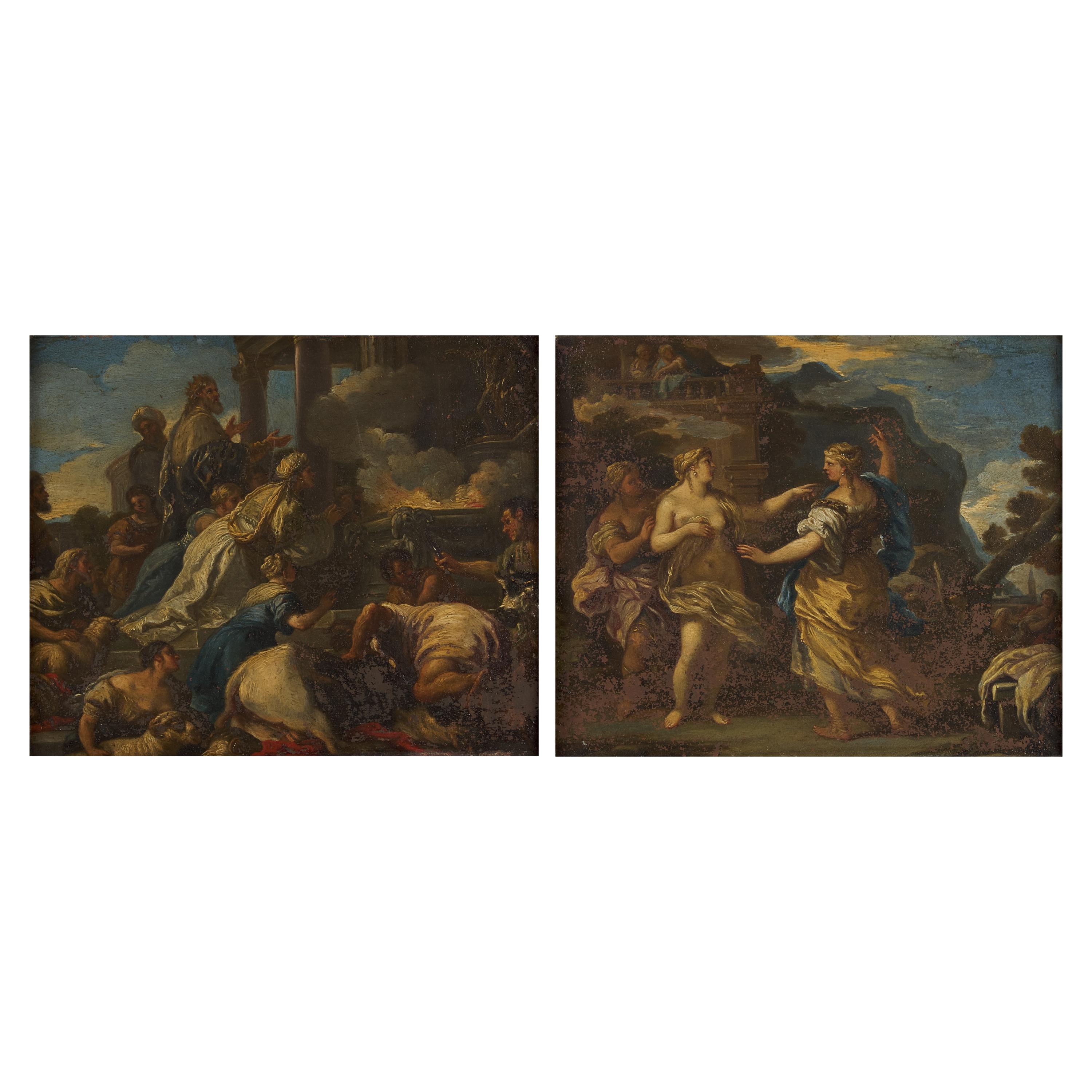 Circle of Luca Giordano (Italian, 1632-1705) — Venus Punishing Psyche with a Task , and Pysche's Parents Offering a Sacrifice to Apollo (a pair)