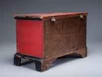 A Soap Hollow Red-Black and Gilt, Stencil-Decorated Poplar and Pine Miniature Blanket Chest