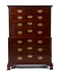 A George III Mahogany Chest on Chest, Height 68 1/2 x width 50 x depth 23 1/2 inches.