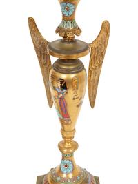 A Pair of Continental Egyptian Revival Porcelain and Gilt Bronze Urn Ornaments