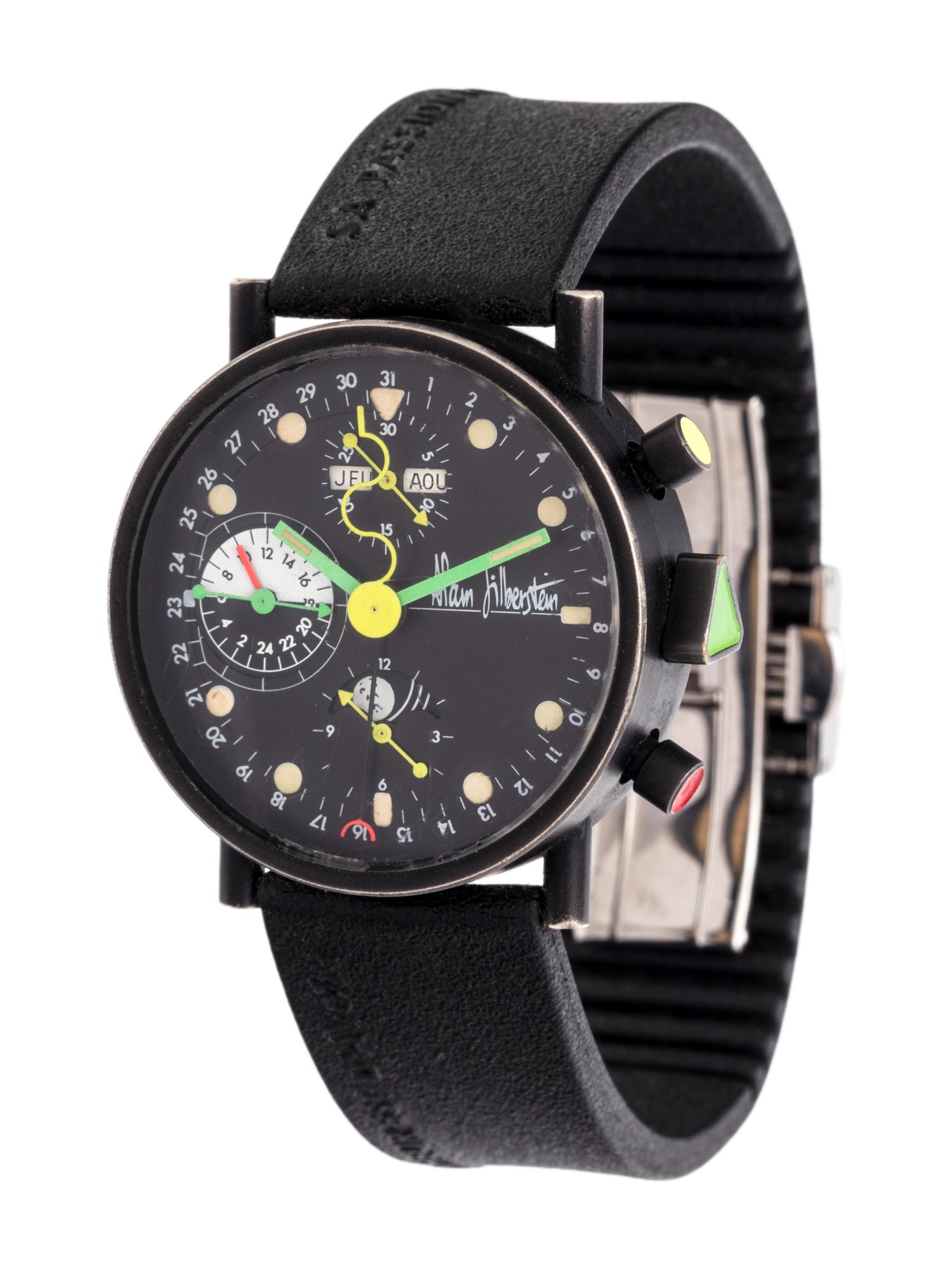 ALAIN SILBERSTEIN, PVD STAINLESS STEEL 'KRONO 2' TRIPLE CALENDAR MOON PHASE CHRONOGRAPH WRISTWATCH, CIRCA 1994