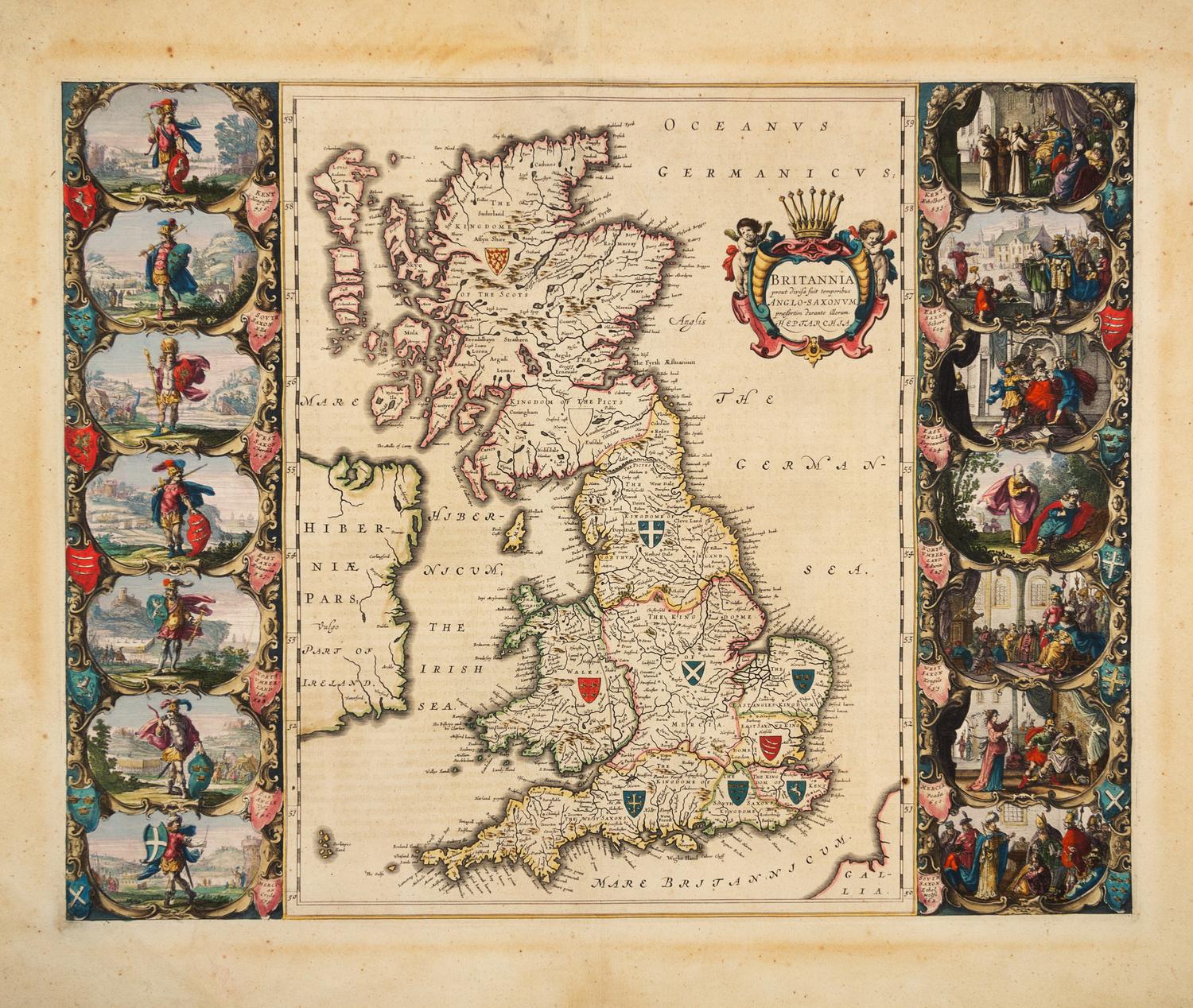 BLAEU, Willem (1571-1638). Britannia Prout Divisa Suit Temporibus Anglo-Saxonum Praesertim Durante Illorum Heptarchia . Amsterdam, ca 1645.