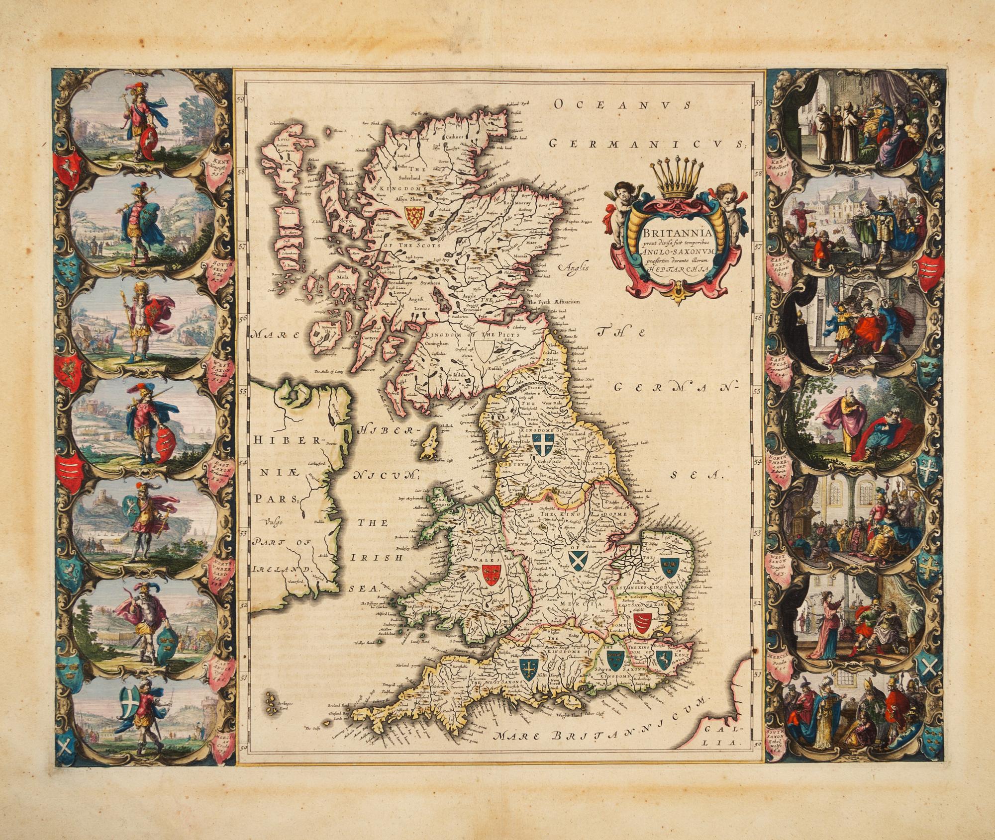 BLAEU, Willem (1571-1638). Britannia Prout Divisa Suit Temporibus Anglo-Saxonum Praesertim Durante Illorum Heptarchia . Amsterdam, ca 1645.
