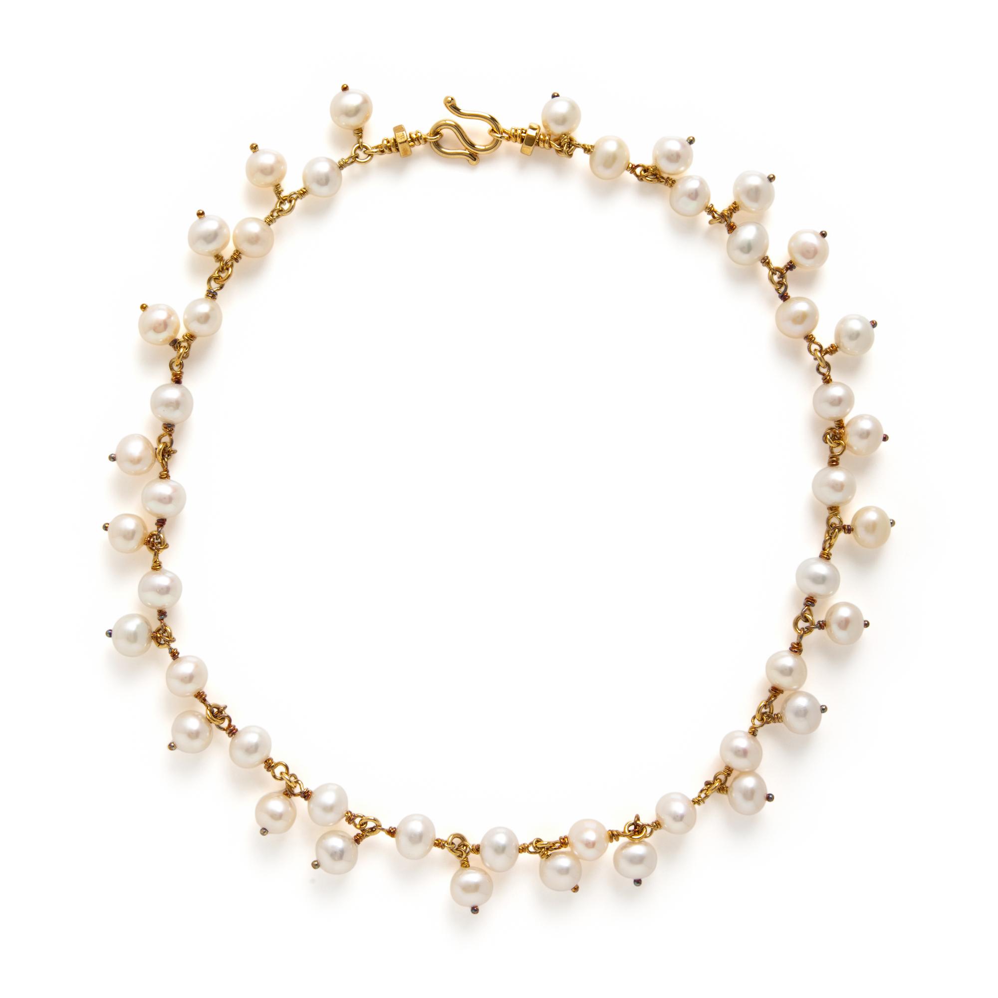 Cultured Pearl and Yellow Gold Necklace