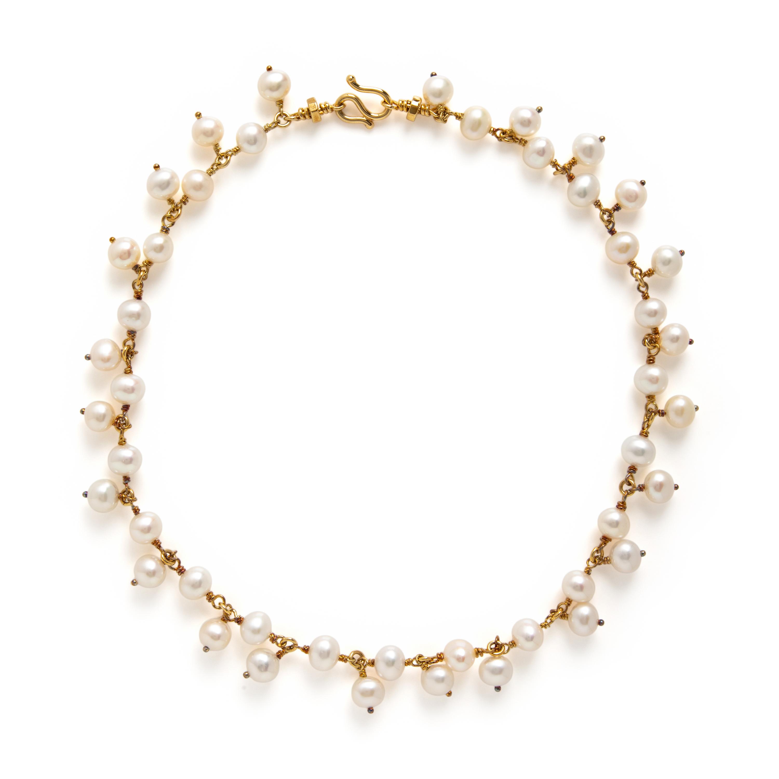 Cultured Pearl and Yellow Gold Necklace