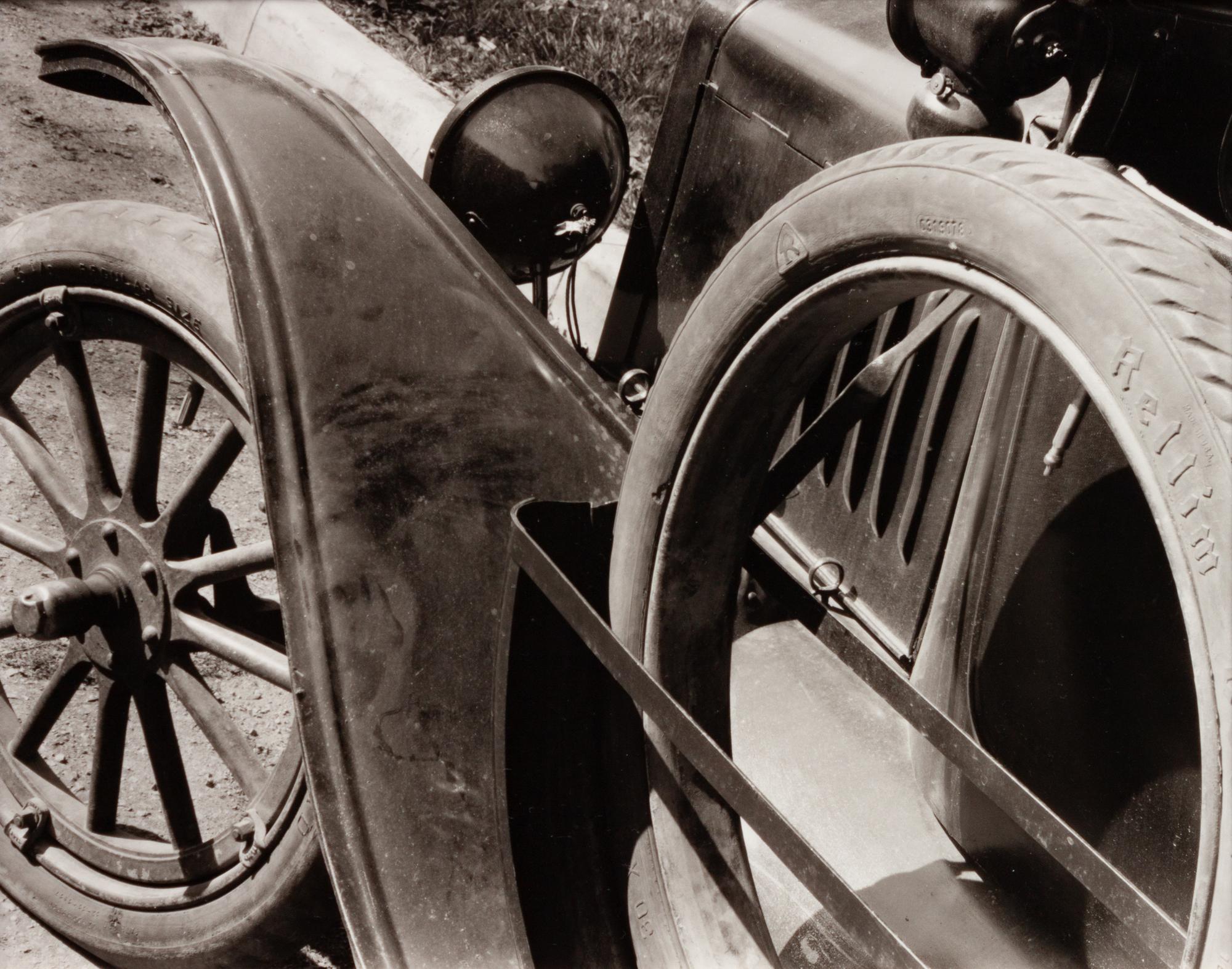 A group of three photographs ( Self Portrait with Camera , 1929 (printed 1979); Car Wheel, Ford, 1929 (printed 1980); Saratoga Coal , 1929 (printed 1981))