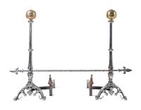 A Pair of English Brass and Steel Andirons