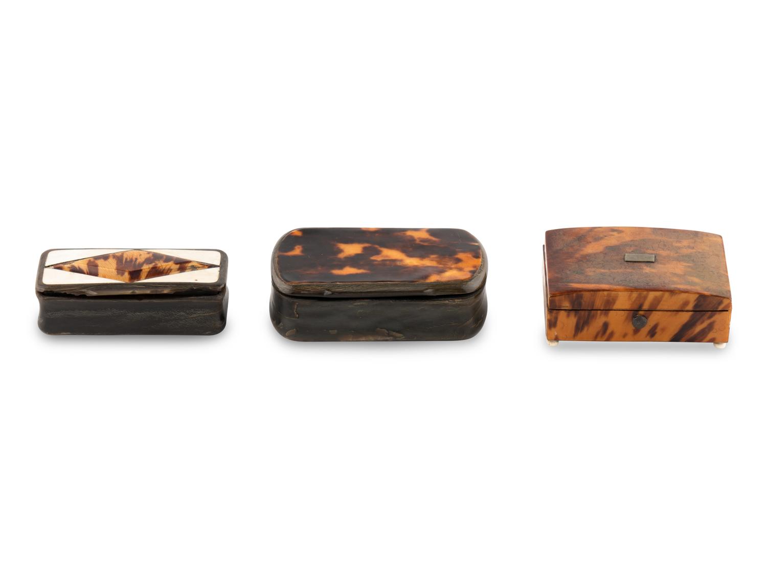 Three English Tortoise Shell Snuff Boxes