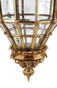 A Pair of Louis XVI Style Gilt Bronze and Etched Glass Hall Lanterns