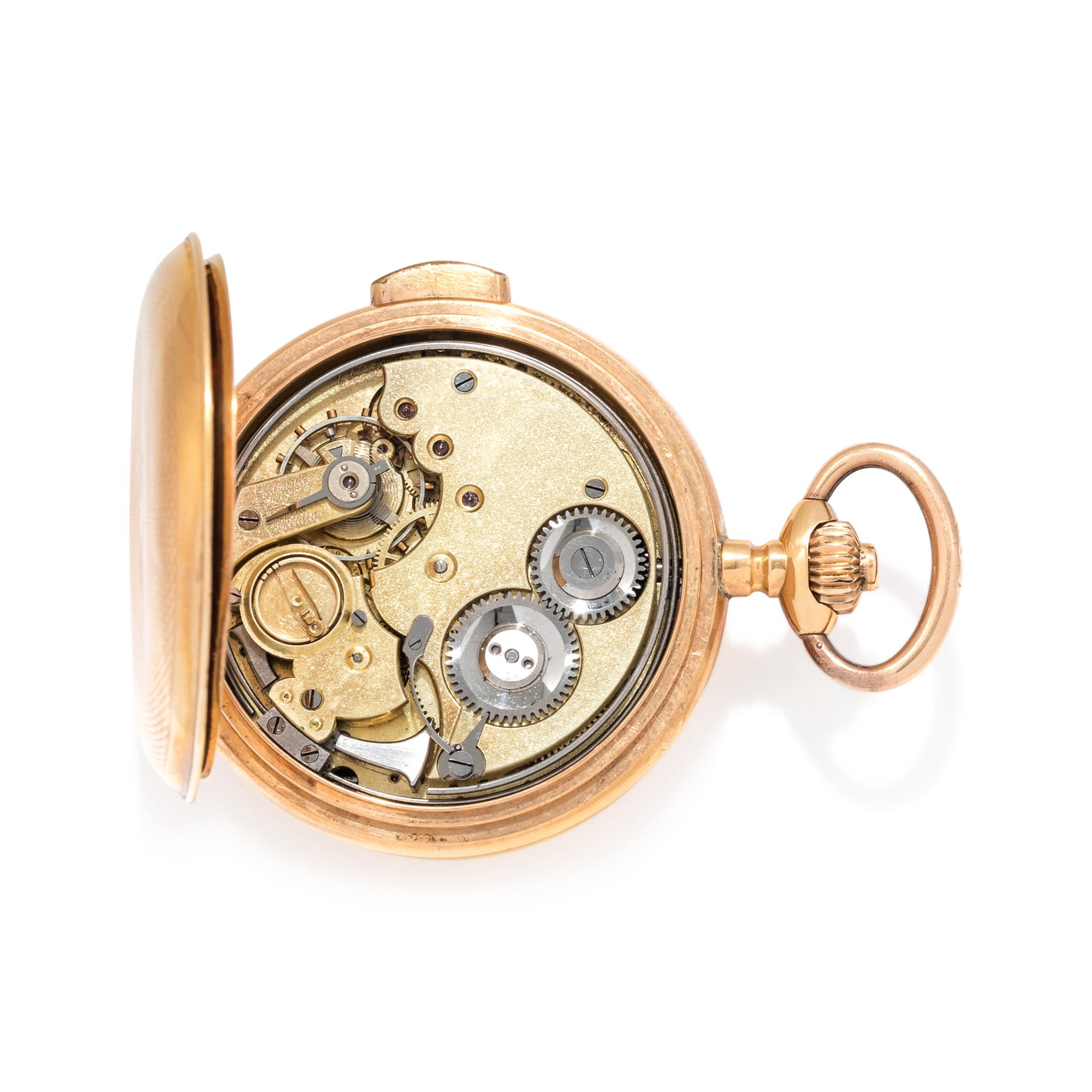 VOLTA, 18K YELLOW GOLD CHRONOGRAPH MINUTE REPEATER HUNTER CASE POCKET WATCH