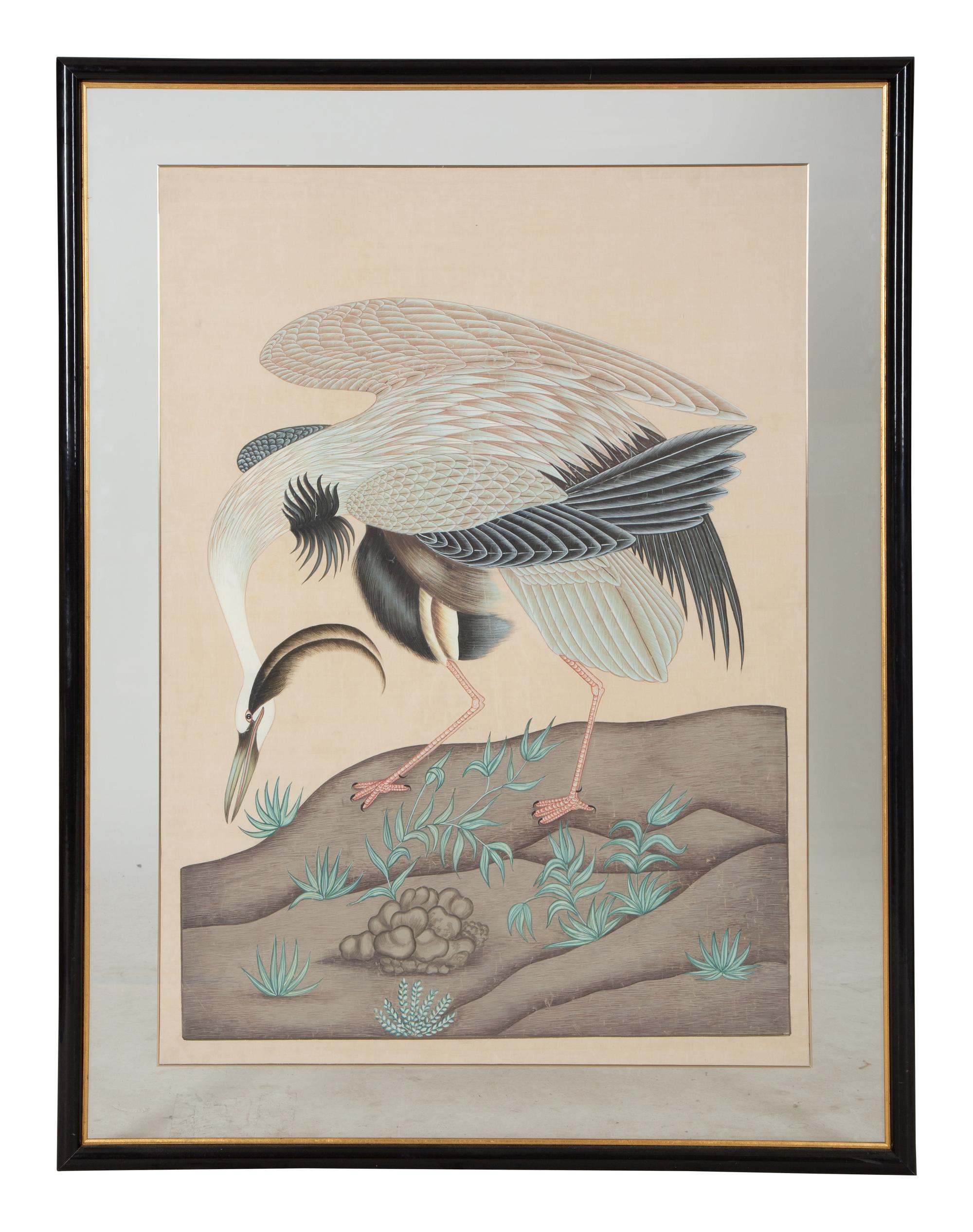 Two Chinese Paintings of Exotic Birds in Floating Glass Frames