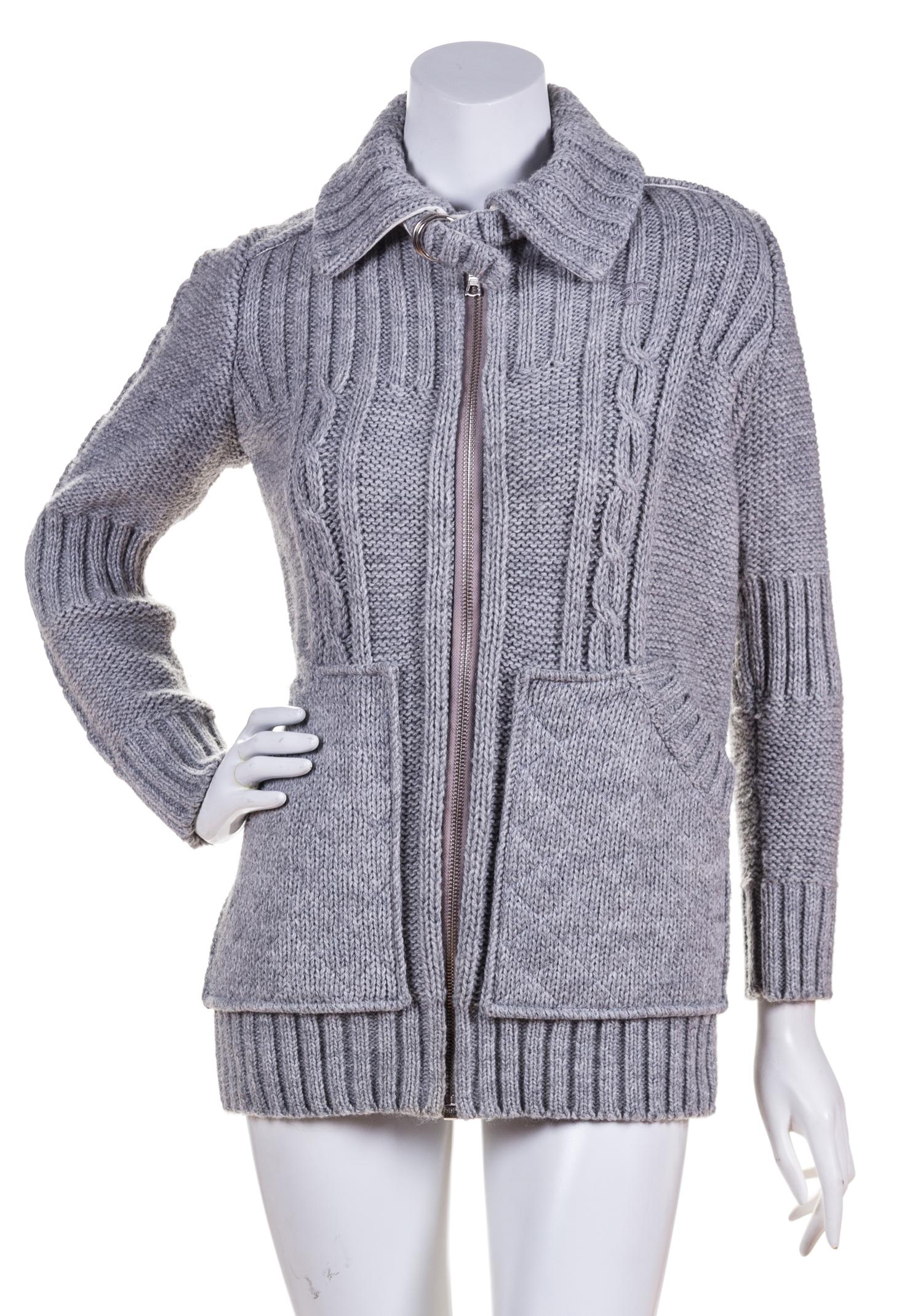 A Courreges Grey Wool Cableknit Jacket, Size 0.
