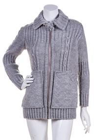 A Courreges Grey Wool Cableknit Jacket, Size 0.