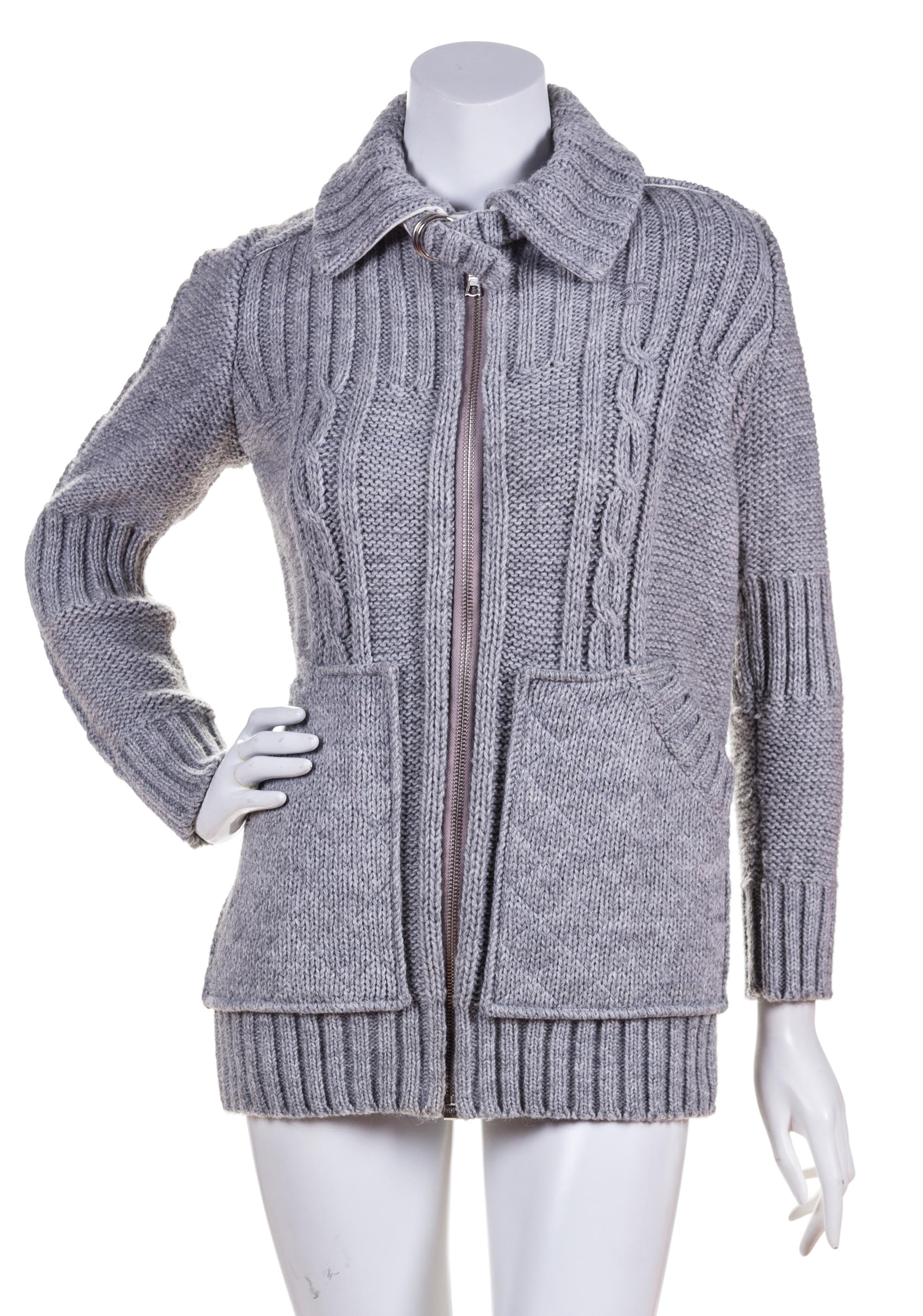 A Courreges Grey Wool Cableknit Jacket, Size 0.