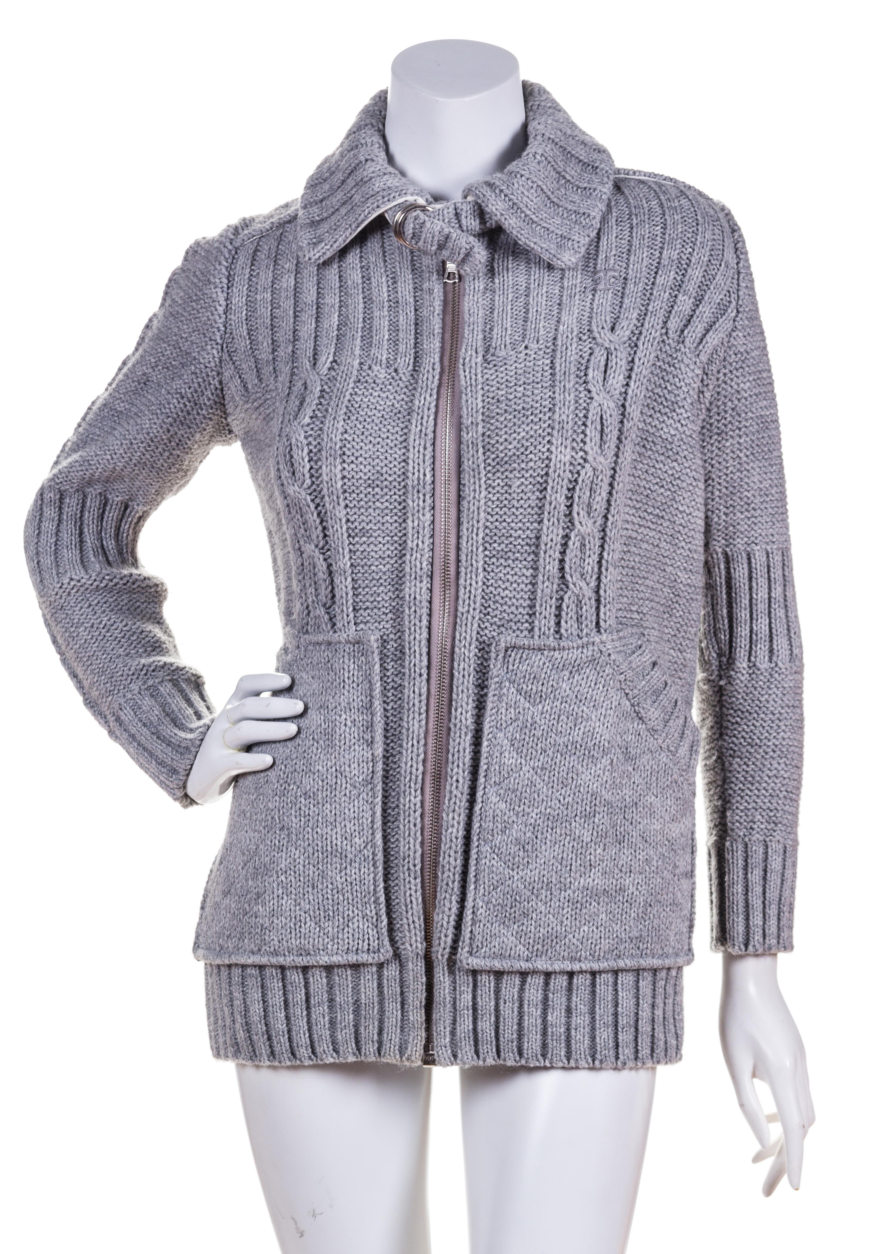 A Courreges Grey Wool Cableknit Jacket, Size 0.