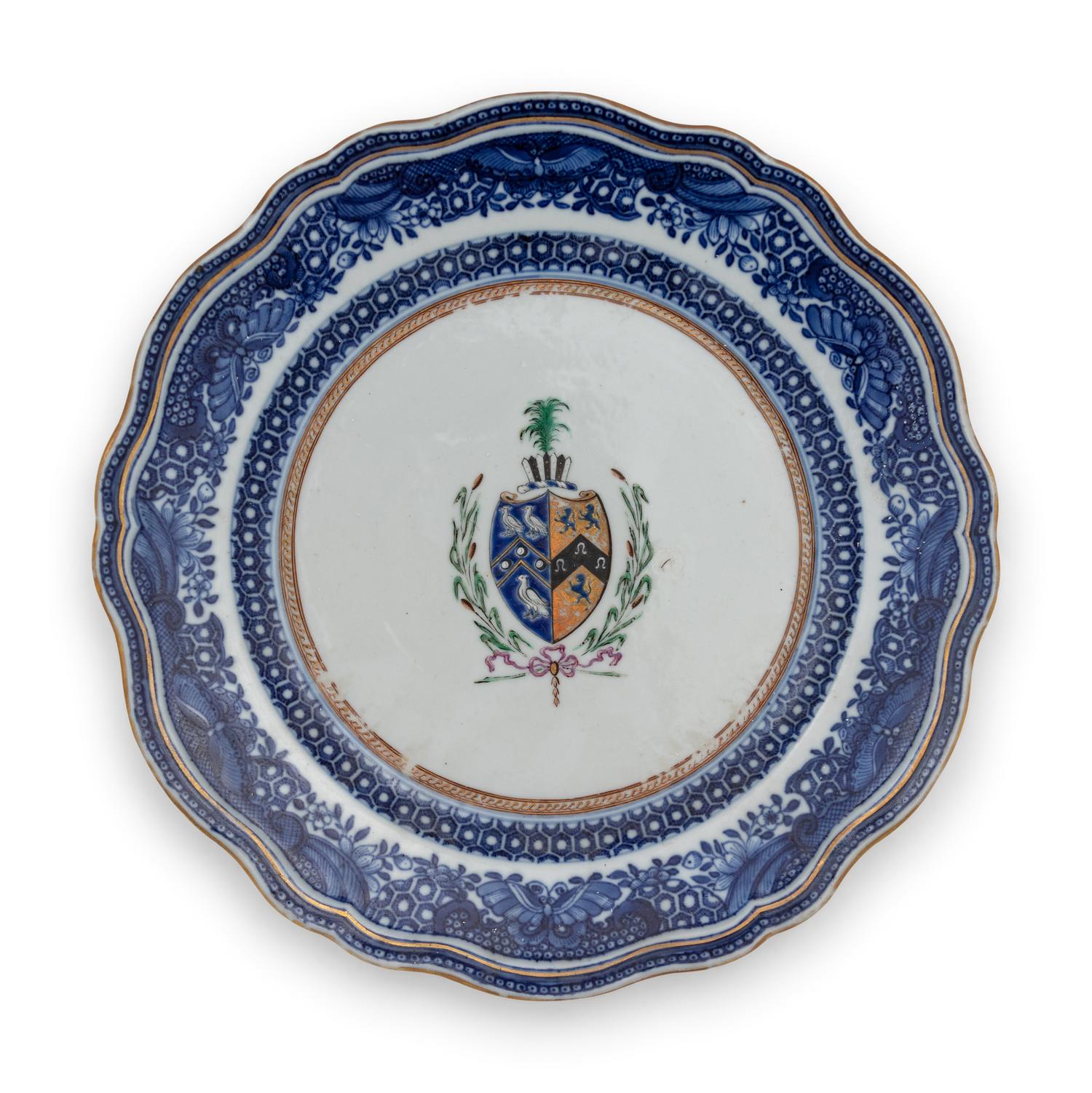 Seven Chinese Export Armorial Porcelain Plates